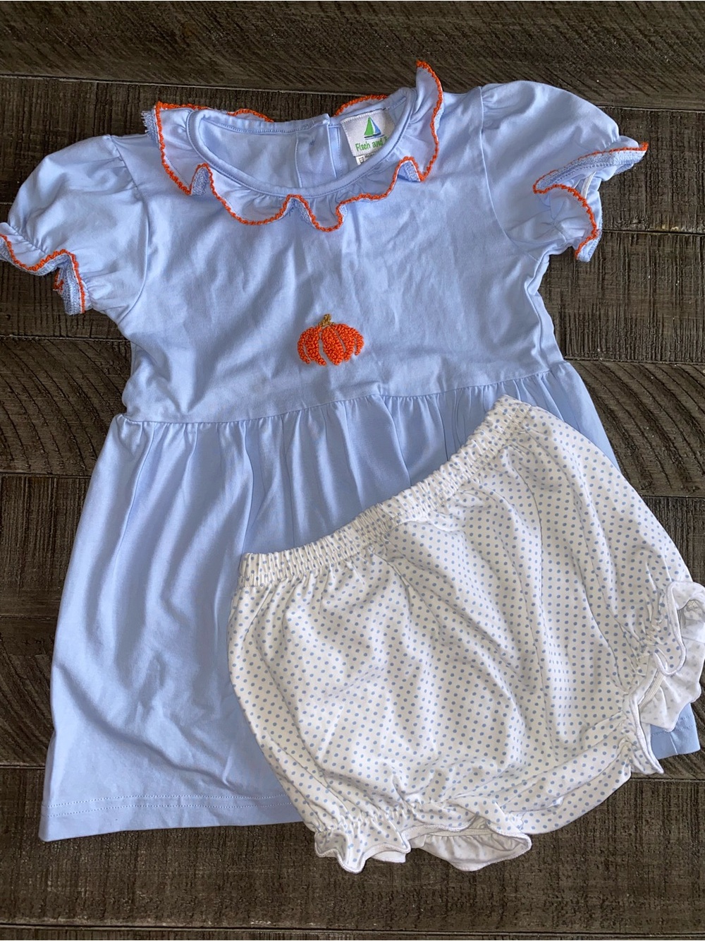 Kids Light Blue Pumpkin Dress Set with Orange Trim - Unbranded